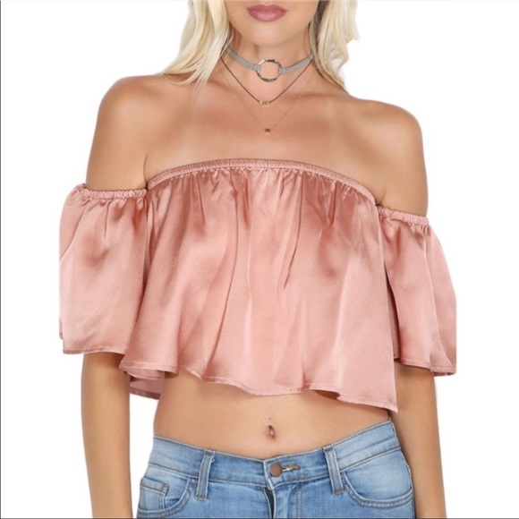 Active USA Tops - Satin Off Shoulder Crop Top *LAST ONE*